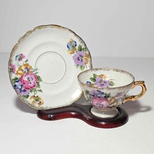 Royal Sealy Teacup and Saucer Sweetpea Pink Purple Flowers Vintage
